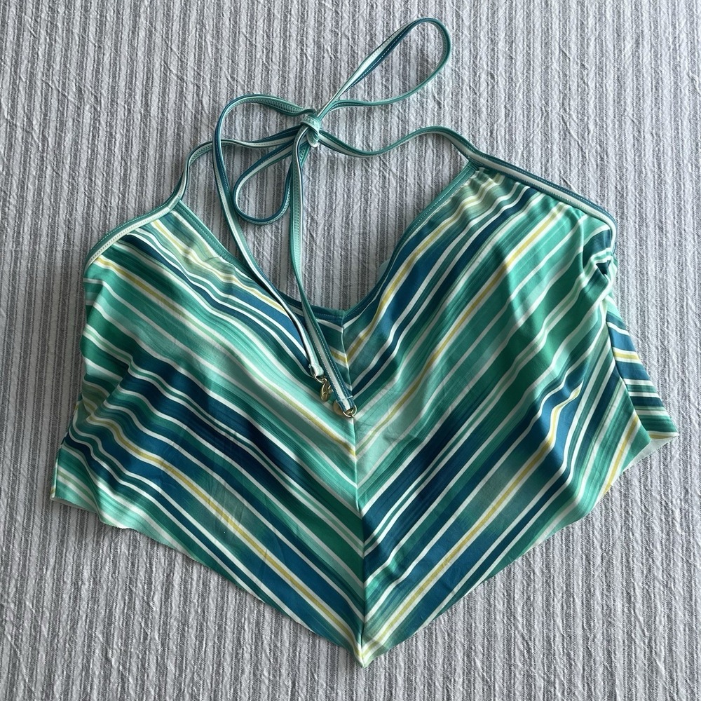 Vince Camuto Azure Striped Flyaway Tankini Top NWT Size Small Swimwear Colourful